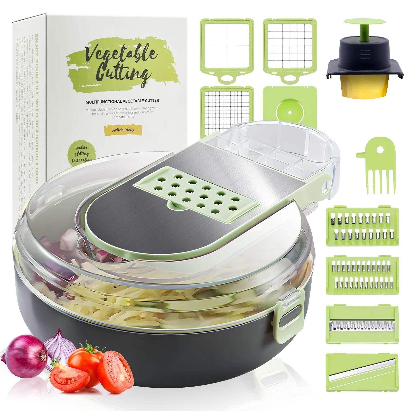 Vegetable Chopper,  Multifunctional 12-In-1 Veggie Chopper with 7 Blades, Onion Chopper Food Chopper Vegetable Slicer Cutter Dicer